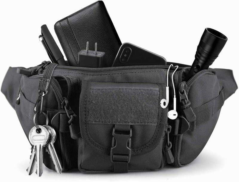 SOWHUP Tactical Fanny Pack,Military Waist Bag Pack with U.S Patch Utility Hip Belt Bumbag for Outdoor Fishing Hiking (Black c(5 Zipper Pockets)) - Image 3